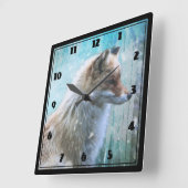 Schattigee Furry Fox op Blue Grunge Achtergrond Vierkante Klok (Hoek)
