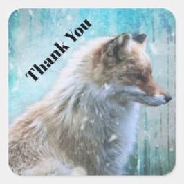 Schattigee Furry Fox op Blue Grunge Achtergrond Vierkante Sticker