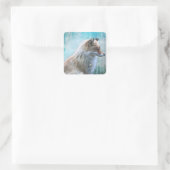 Schattigee Furry Fox op Blue Grunge Achtergrond Vierkante Sticker (Tas)