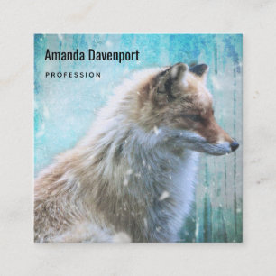 Schattigee Furry Fox op Blue Grunge Achtergrond Vierkante Visitekaartje