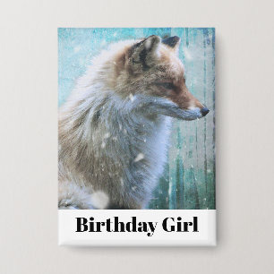 Schattigee Furry Fox op Blue Grunge Terug Verjaard Button