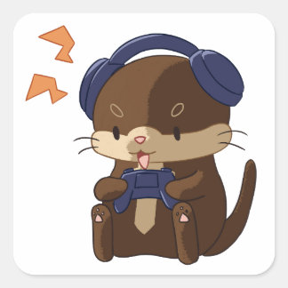 Schattigee gamer otter spelen met controller vierkante sticker