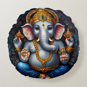 Schattigee Ganesh Blue Elephant God Rond Kussen