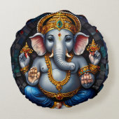 Schattigee Ganesh Blue Elephant God Rond Kussen (Achterkant)