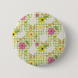 Schattigee ganzen met handgetekende bloemen - Gree Ronde Button 5,7 Cm