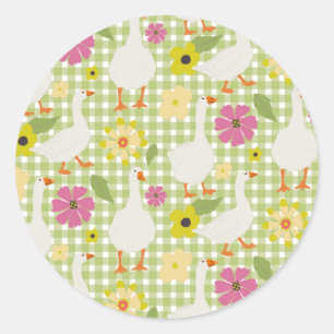 Schattigee ganzen met handgetekende bloemen - Gree Ronde Sticker