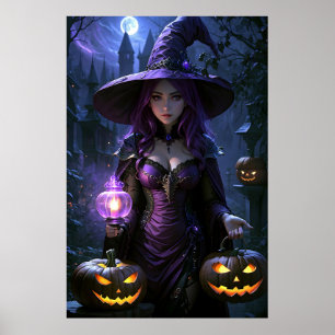 Schattigee geanimeerde halloween heks poster