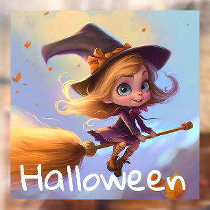 Schattigee geanimeerde vliegende heks raamsticker