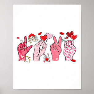 Schattigee Gebarentaal ASL Hand Heart Valentijnsda Poster