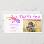 Schattigee Gecko Hagedis Roze Girly Verjaardagsfot Bedankkaart (Voorkant)