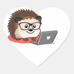 Schattigee geeky nerdy hedgehog op een laptop Stic Hart Sticker