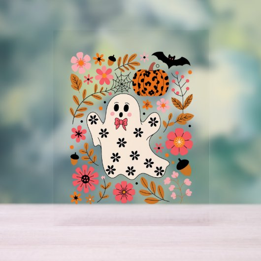 Schattigee geest en pompoen Bloemen Spooky Acryl Bord (Neutraal)