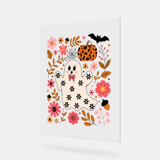 Schattigee geest en pompoen Bloemen Spooky Acryl Bord (Hoek)