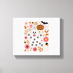 Schattigee geest en pompoen Bloemen Spooky Canvas Afdruk