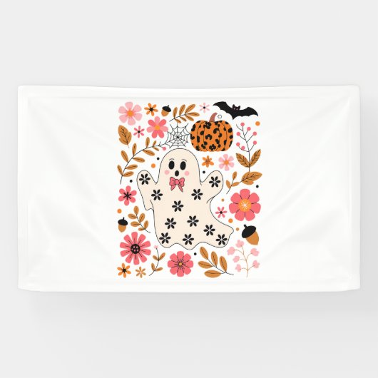 Schattigee geest en pompoen Bloemen Spooky Spandoek (Horizontaal)