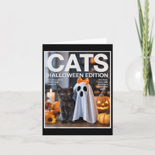 Schattigee geest en zwarte kat grappig Halloween Z Kaart