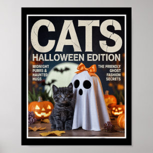 Schattigee geest en zwarte kat grappige Halloween Poster