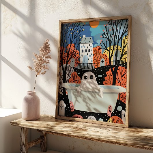 Schattigee geest in bad 3D Halloween badkamer Poster
