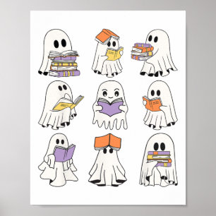 Schattigee geest lezen boeken grappige Halloween b Poster