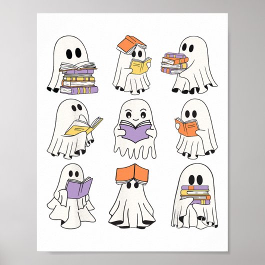 Schattigee geest lezen boeken grappige Halloween b Poster (Voorkant)