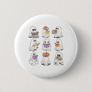 Schattigee geest lezen boeken grappige Halloween b Ronde Button 5,7 Cm