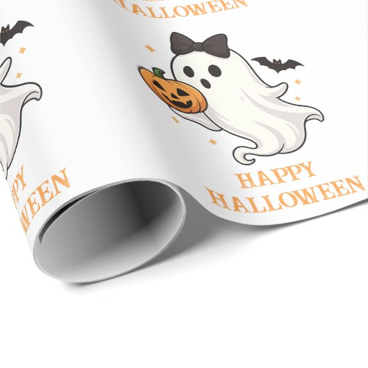 Schattigee geest met boog en pompoen | Halloween Cadeaupapier (Rol Hoek)