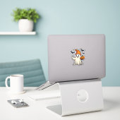 Schattigee geest met Oranje Ice Pet Halloween Deco Sticker (Laptop op bureau)