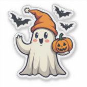 Schattigee geest met Oranje Ice Pet Halloween Deco Sticker (Voorkant)