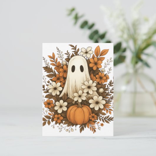 Schattigee geest met pompoen en Herfst bloesems - Briefkaart (Staand voorkant)