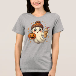 Schattigee geest met pompoen & koffie Halloween T- Tri-Blend Shirt