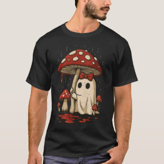 Schattigee geest onder paddenstoel in bloederige r t-shirt
