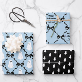 Schattigee geesten en coquette bogen Halloween bla Inpakpapier Vel