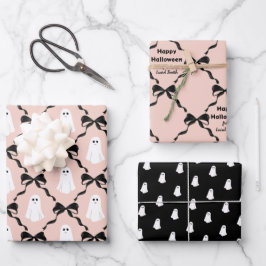 Schattigee geesten en Coquette Bows Halloween Inpakpapier Vel