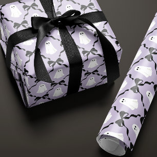 Schattigee geesten en zwarte bogen op Lila Hallowe Cadeaupapier