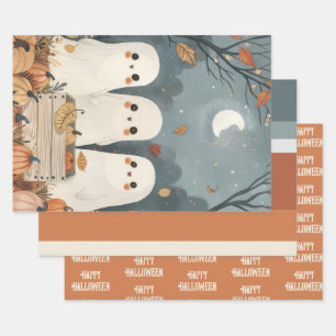 Schattigee geesten herfstkleuren Halloween thema Inpakpapier Vel
