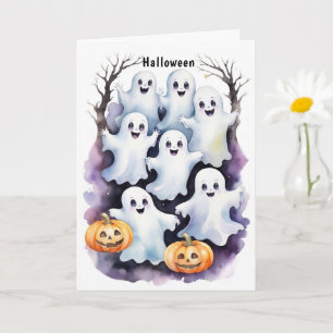 Schattigee geesten met pompoenen Halloween Illustr Kaart