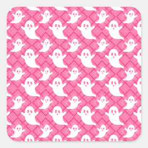 Schattigee Geesten op Pink Plaid Vierkante Sticker