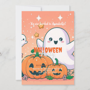 Schattigee geesten, pompoenen en sterren Halloween Kaart