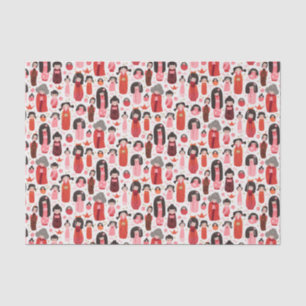 Schattigee geïllustreerde Japanse Kokeshi Tissuepapier