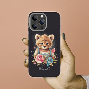 Schattigee geïllustreerde  stijl bloemenkat iPhone 11 hoesje