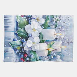 Schattigee  geïnspireerde blauwe kerstbloemen theedoek