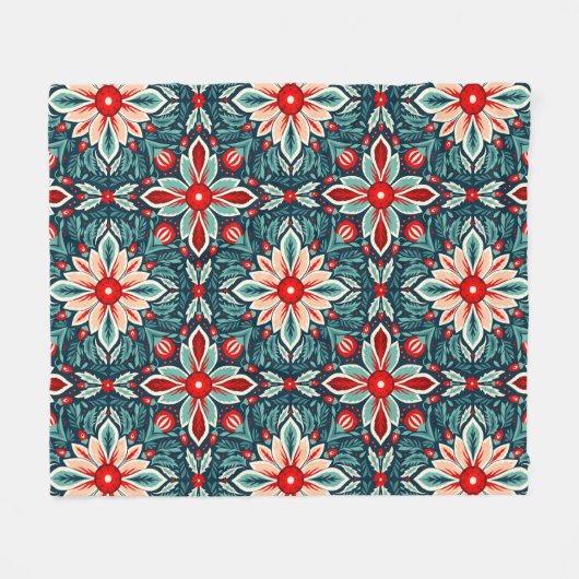 Schattigee geïnspireerde Bloemen Tegel Patroon Fleece Deken (Voorkant (Horizontaal))