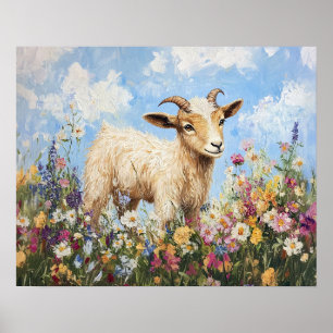 Schattigee geit omgeven door wilde bloemen poster