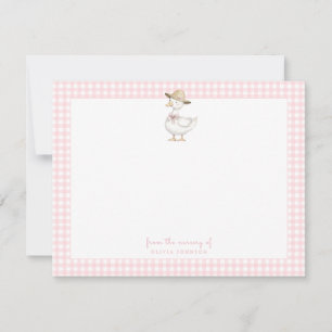 Schattigee Gekke Gans roze gingham Baby meisje Bedankkaart