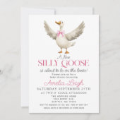 Schattigee Gekke Gans Roze Ribbon Girl Baby shower Kaart (Voorkant)