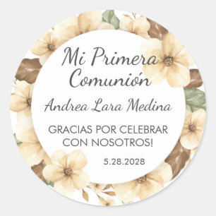Schattigee Gele Bloemen in Spaans Eerste Communie Ronde Sticker