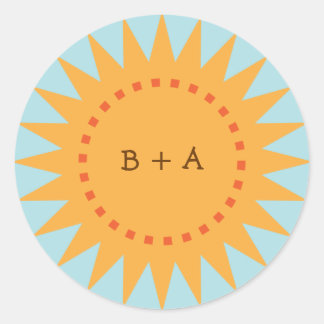 Schattigee Gele Cartoon Zon (Dag) Envelop Verzegel Ronde Sticker