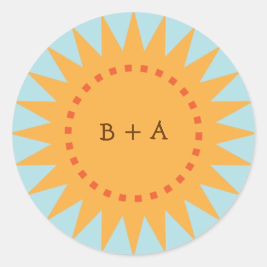 Schattigee Gele Cartoon Zon (Dag) Envelop Verzegel Ronde Sticker (Voorkant)