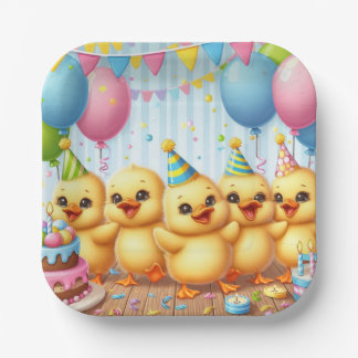 Schattigee Gele Ducklings Verjaardagsfeest Papiere Papieren Bordje