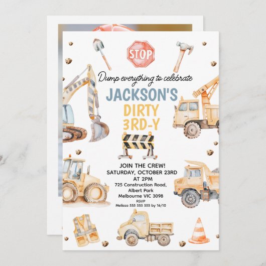 Schattigee Gele Fotoconstructie Dirty 3rdy Verjaar Kaart (Voorkant / Achterkant)